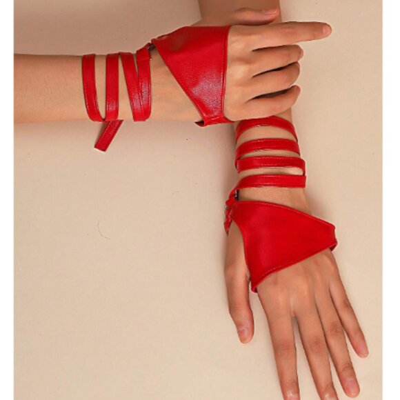 SHEIN Red Strappy Fingerless Gloves - Picture 1 of 3